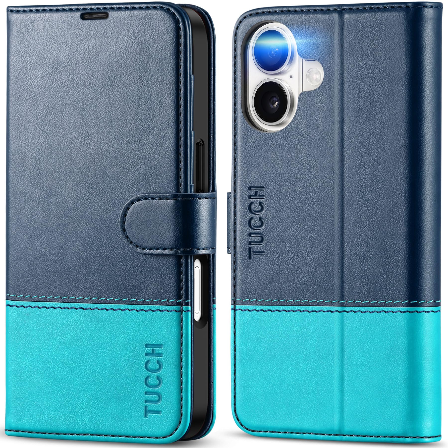 Photo 1 of TUCCH Wallet Case for iPhone 17 (6.3") 2025, 4 Card Slots, Blue & Lake Blue