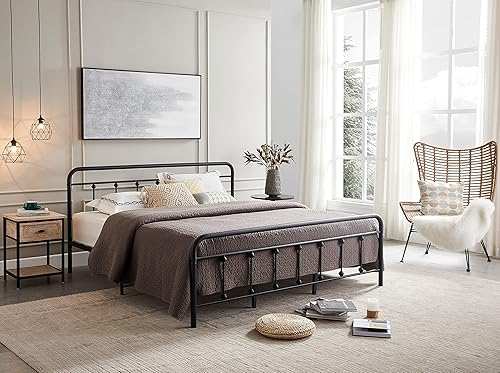 H HESTINYSUS Marco de cama de metal con cabecero y pie de cama vintage base de colchón de soporte de listones de acero estable de alta calidad no