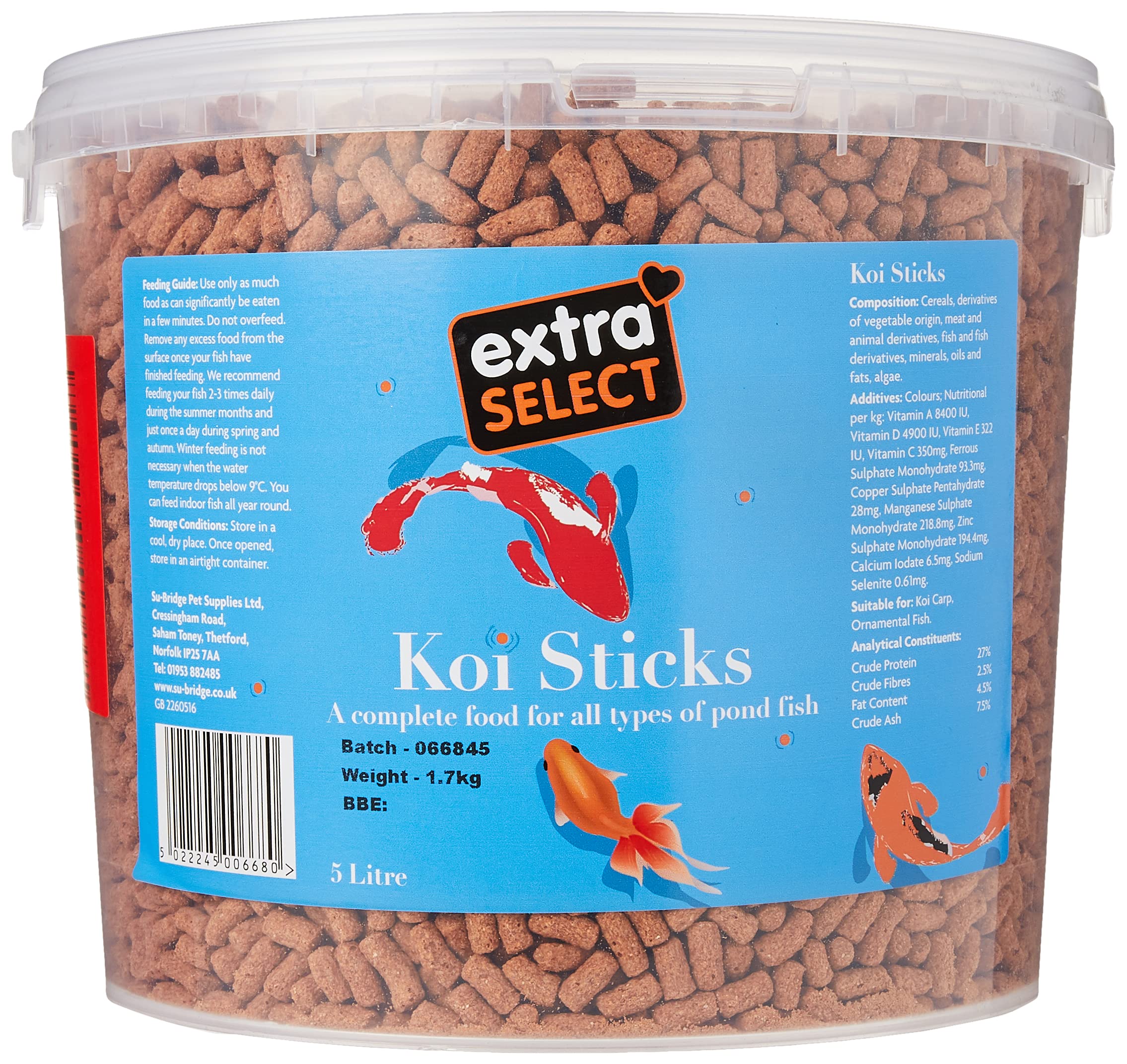 Extra SelectComplete Koi Sticks Fish Food Tub, 5 Litre