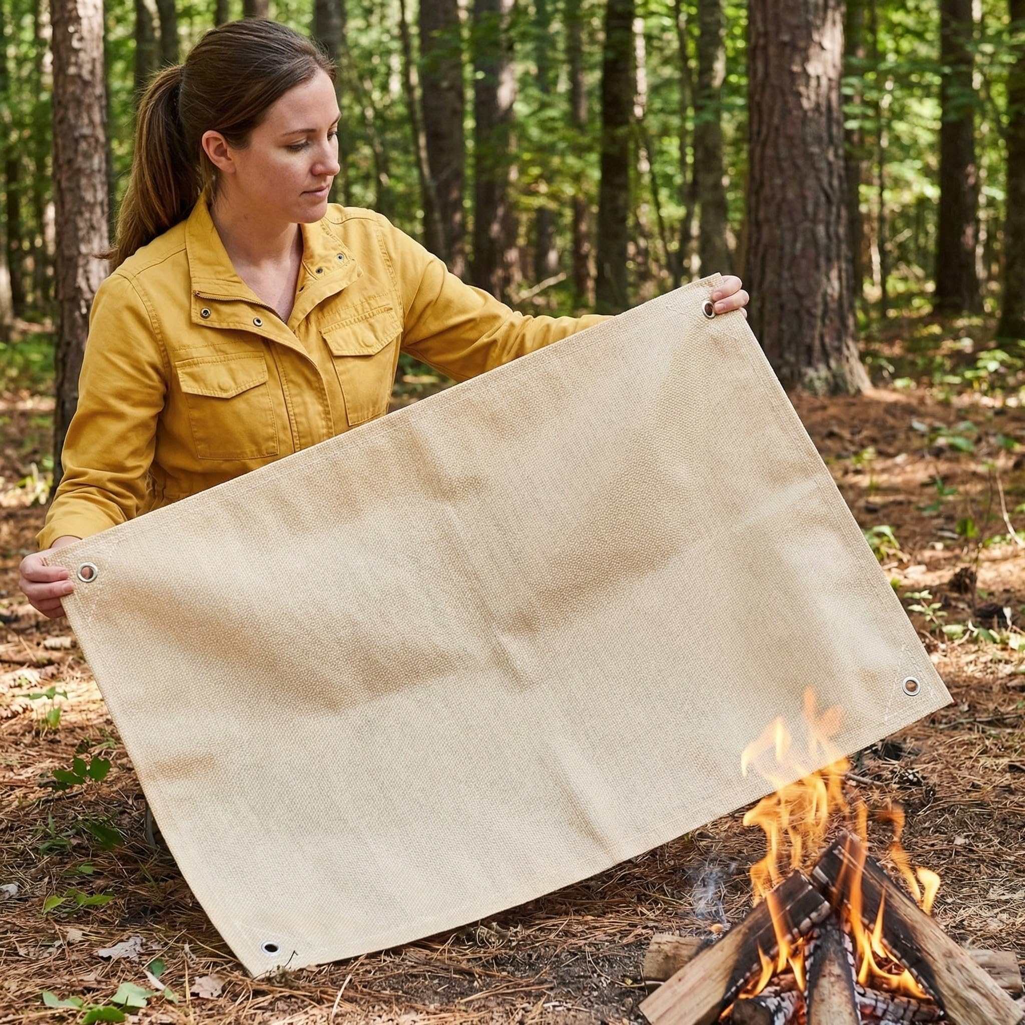 INOOMP Manta de Camping Ignífuga de Fibra de Vidrio 2 Pcs, Tapete Portátil Resistente al Calor para Barbacoa y Chimenea en Eventos al Aire Libre