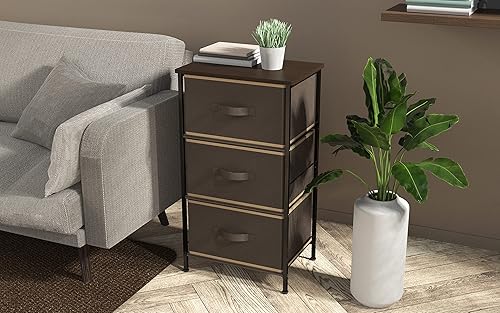 Miniatura 4 de Simple Houseware - Cómoda con 3 cajones y mesita de noche con tapa de madera, color café Marrón,Beige,Gris