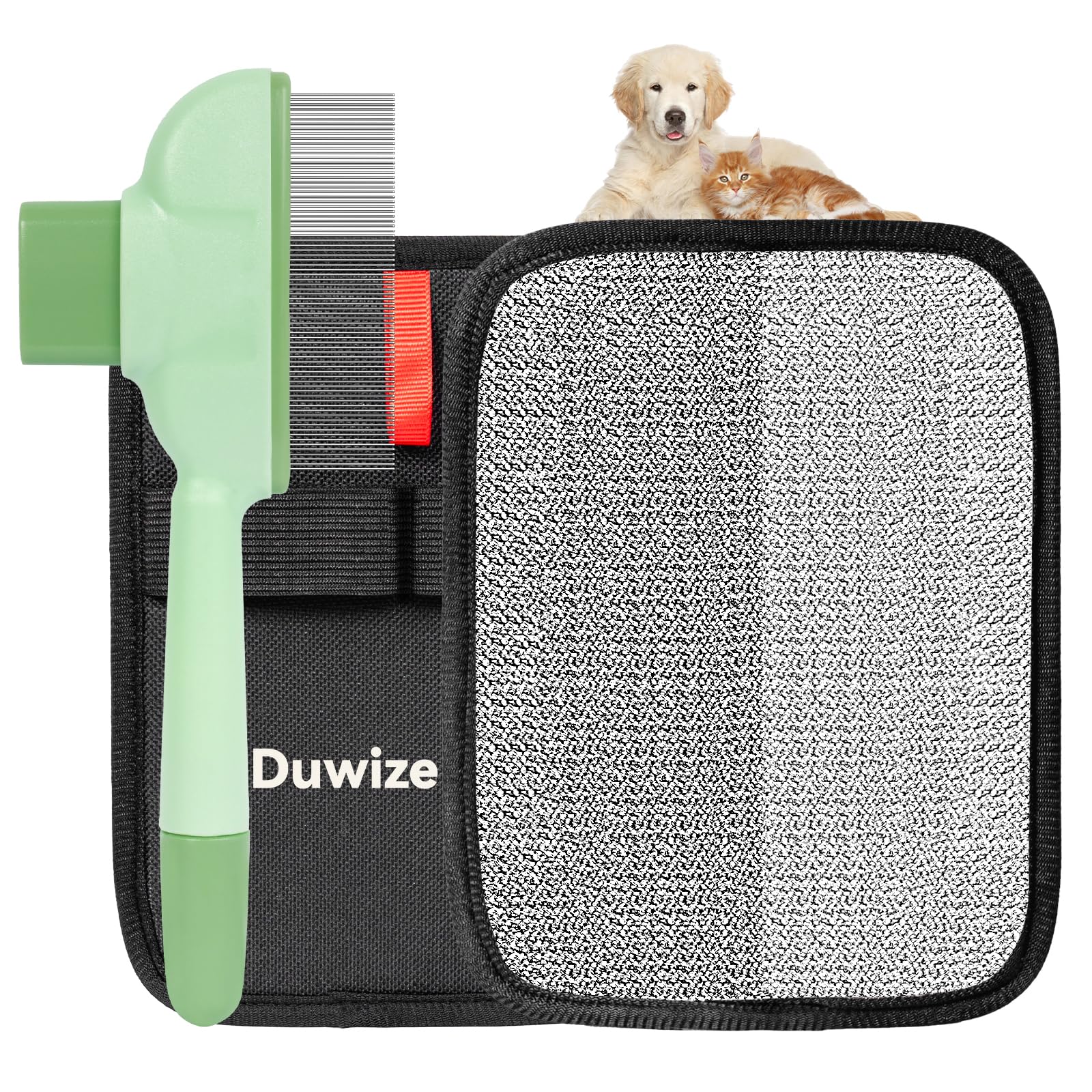 Flea Comb for Cats & Dogs – Removes Loose Hair, Tangles, Fleas & Dander, with Free Electrostatic Pet Hair Removal Glove for Clothes, Furniture, Carpets & Bedding