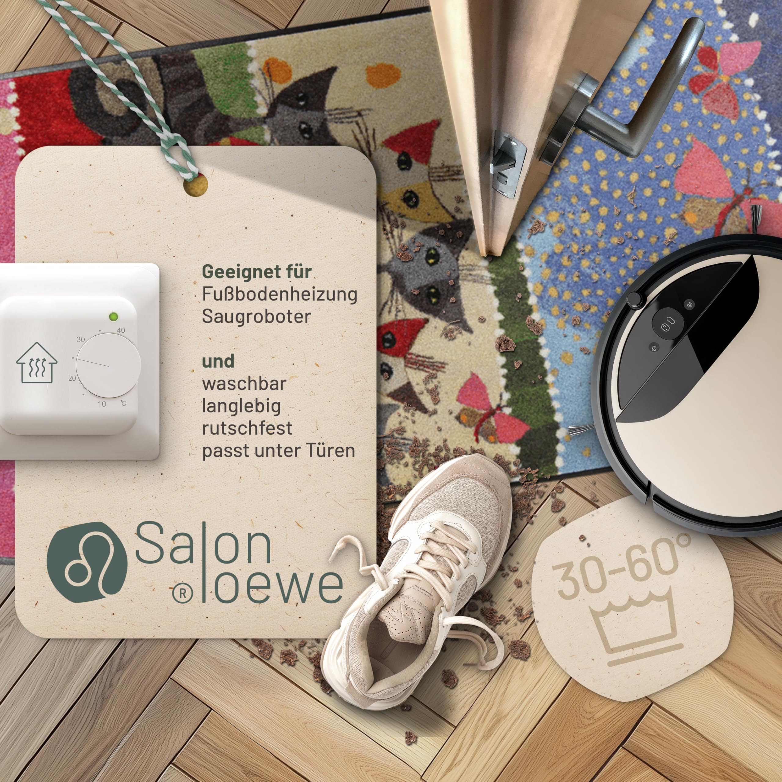 Salonloewe Rosina Wachtmeister Fußmatte waschbar Spring Fasce di Colore S75x190 cm Läufer oval Schmutzfang-Teppich waschbar Eingangs-Matte bunt und wohnlich