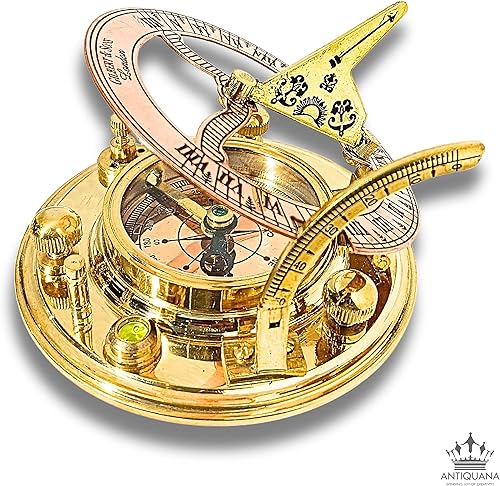 Miniatura 5 de ANTIQUANA Brújula de reloj de sol de latón antiguo y cobre, reloj de reloj de sol en caja regalo reloj de sol barco réplica reloj (BS1)