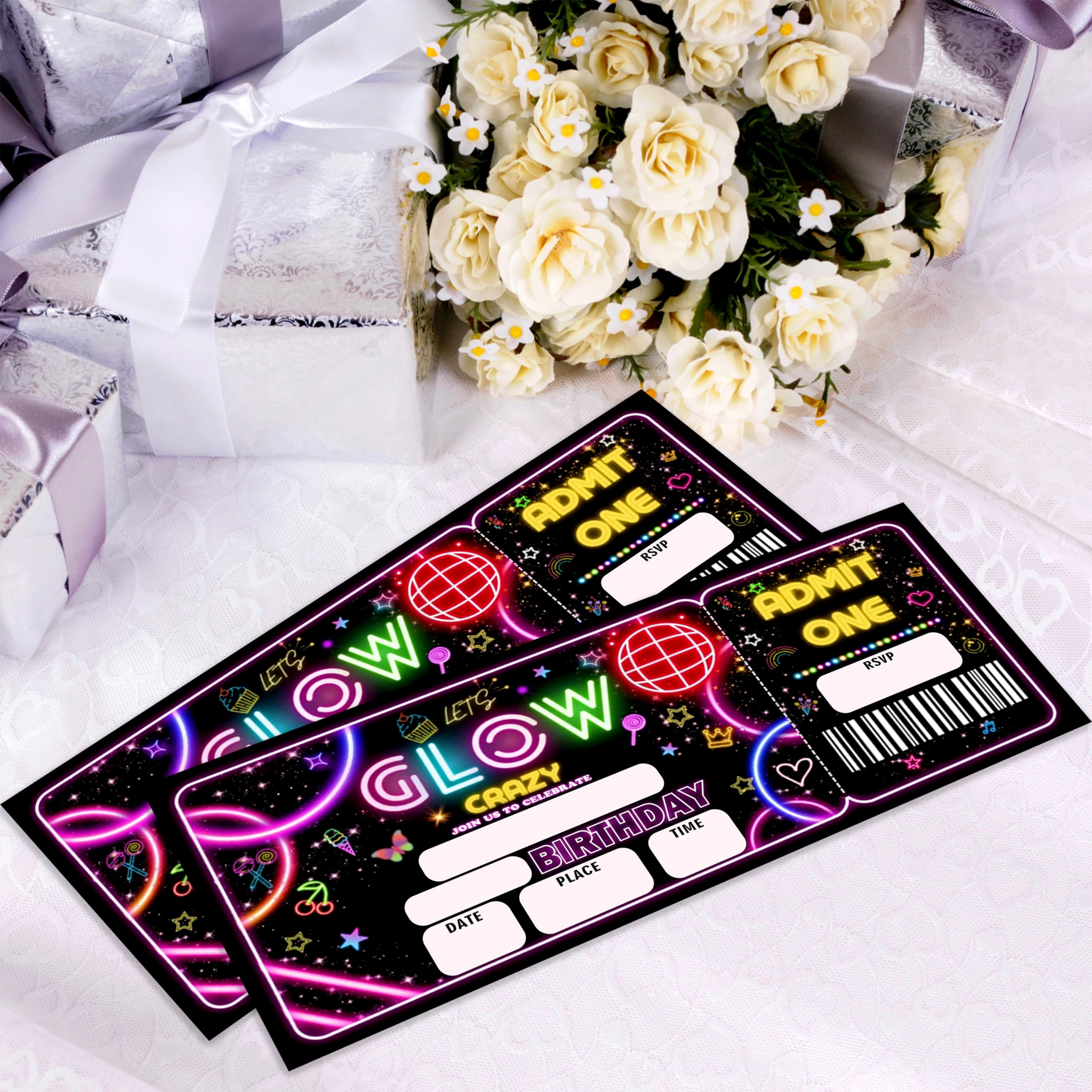 Ziyouza Neon Geburtstagseinladungen – 20 Stück Inkl. Umschläge, 10,2x15,2 Cm, Farbenfroh Für Kids & Teens