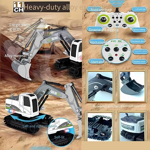 Miniatura 5 de 2-in-1 Remote Control Construction Vehicles Set RC Excavator & Dump Truck with Alloy Parts, Realistic Lights & Sound Effects  Construction Toys for