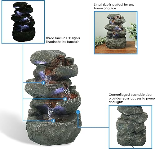 Miniatura 6 de sunnydaze Stacked Rocas mesa Fuente de agua con luces LED, 10.5 inch