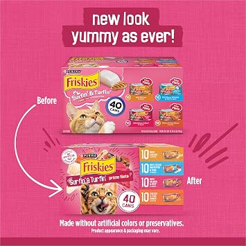 Purina Friskies Gravy Wet Cat Food Variety Pack, Surfin and Turfin Prime Filets Favorites - (Pack of 40) 5.5 oz. Cans
