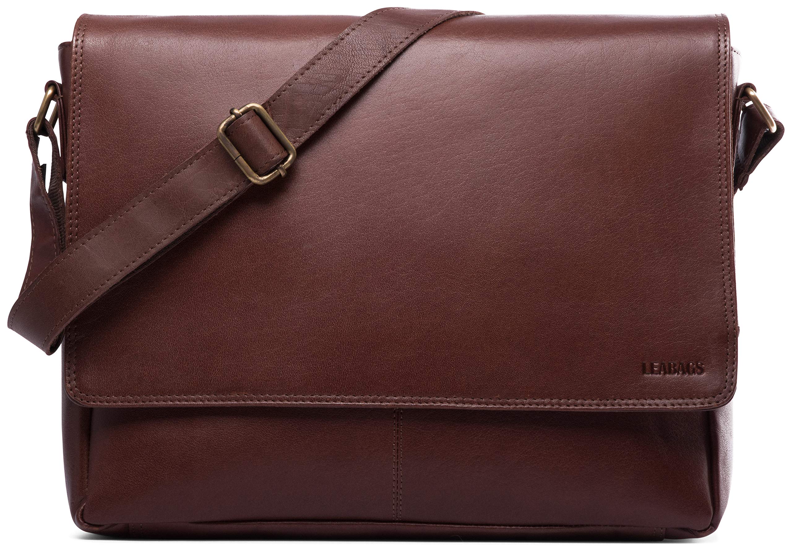 LEABAGS Oxford - Messenger Bag Briefcase Laptop Bag 13 Inch Genuine Leather - Burgundy