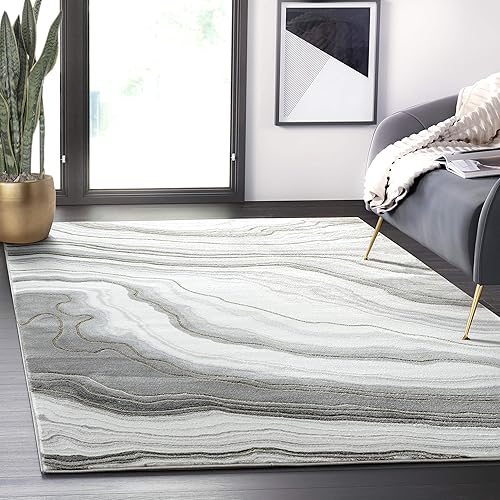 Abani Rugs Contemporary Grey & Gold Granite Area Rug - 6' x 9' Marble Swirl Grayscale Non-Shedding Dining Room Rug