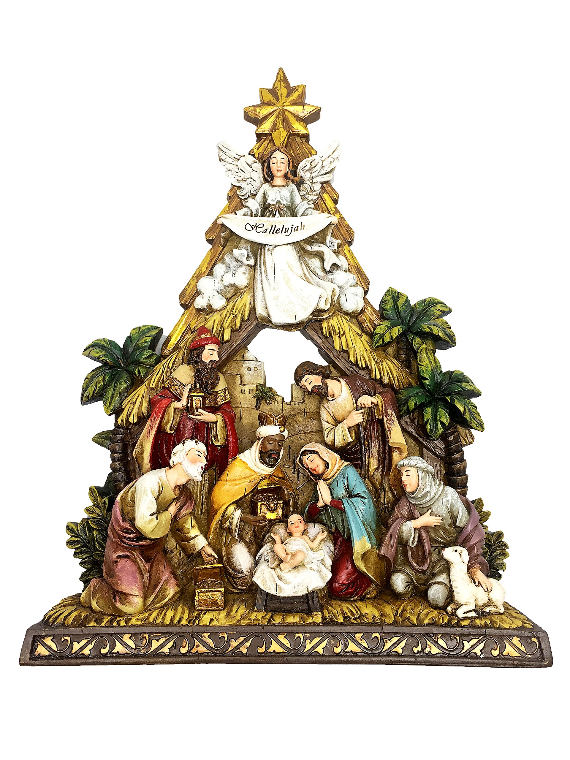 Elysian Gift ShopChristmas Tree Tabletop Nativity Scene 10.5" H One Piece Includes Figures of The Holy Family, Three Wise Men and Christmas Angel and Bethlehem Star