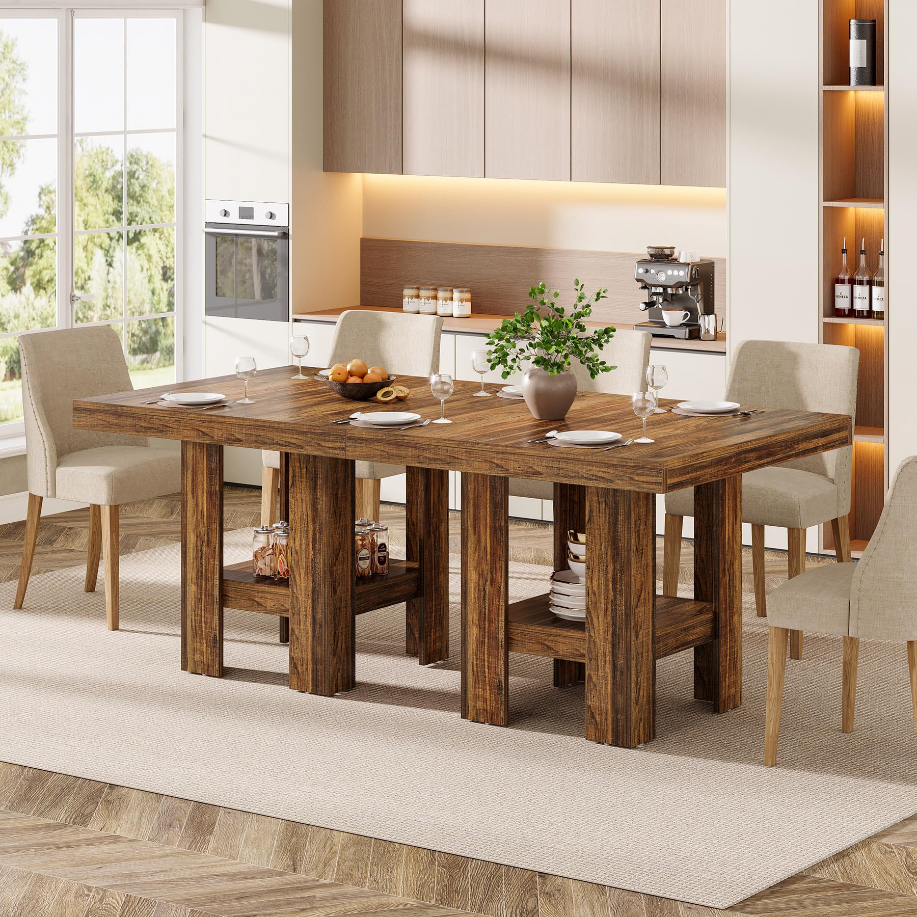 Tribesigns Mesa de Comedor, Mesa de Cocina, 80 x 80 x 75 cm, Mesa de Comedor para 2 Personas, Escritorio de Salón, para Comedor, Cocina, Industrial, Marrón
