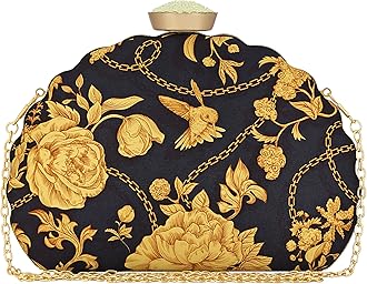 Printed Quirky Metal Clutch Bag | Clutch Purse For Women | Clutch Purse For Women Wedding | Clutch Purse, Golden Elegance Nightingale, Medium