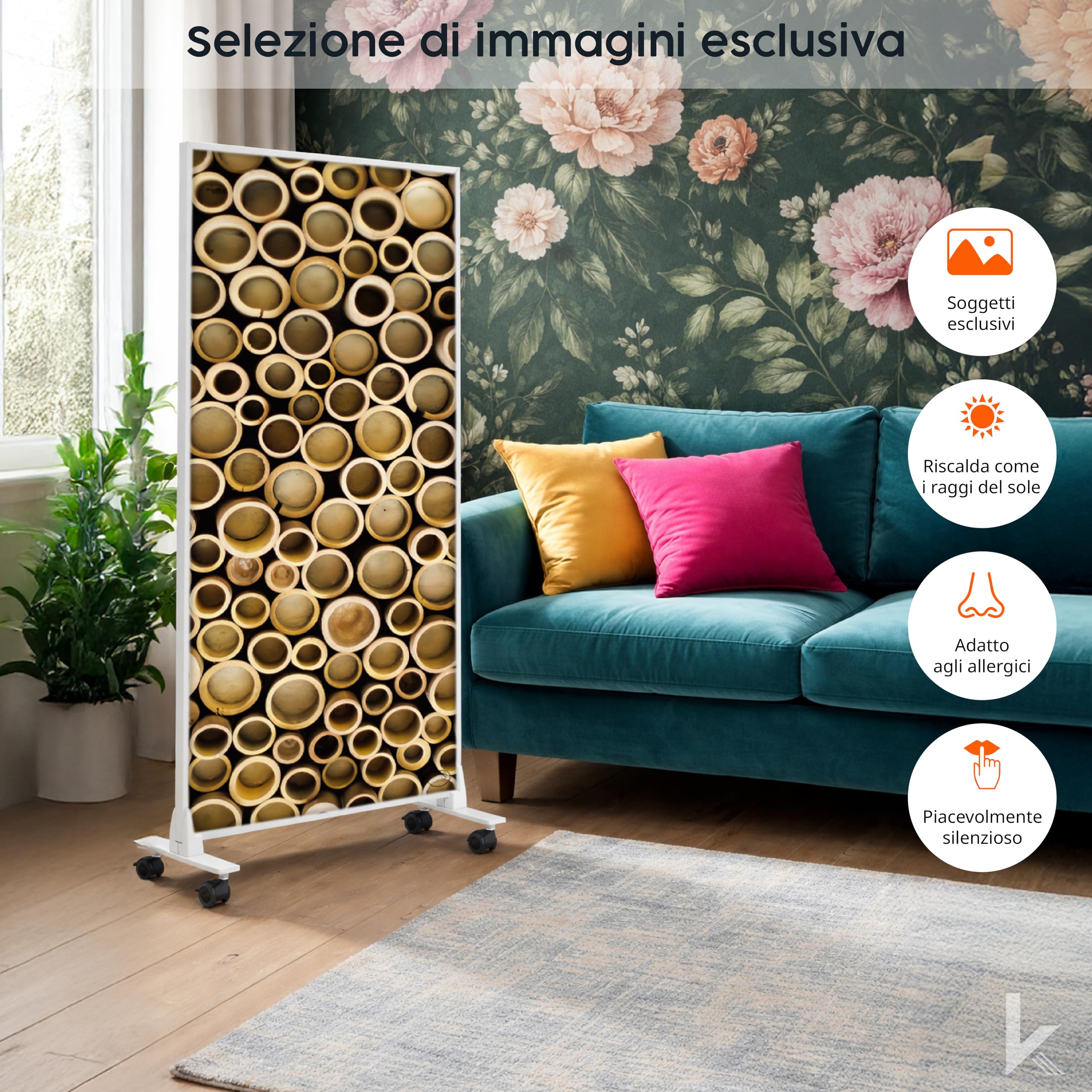 Riscaldatore a infrarossi Könighaus - 1200 watt - a basso consumo = riscalda in 2 minuti - con piedini e termostato - riscaldatore mobile - look piacevole con motivo: Bianco