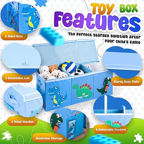 Miniatura 3 de Organizador de almacenamiento de juguetes extra grande para niños, caja de juguetes plegable de 40 x 13 x 16 pulgadas con 3 tapas, divisores y