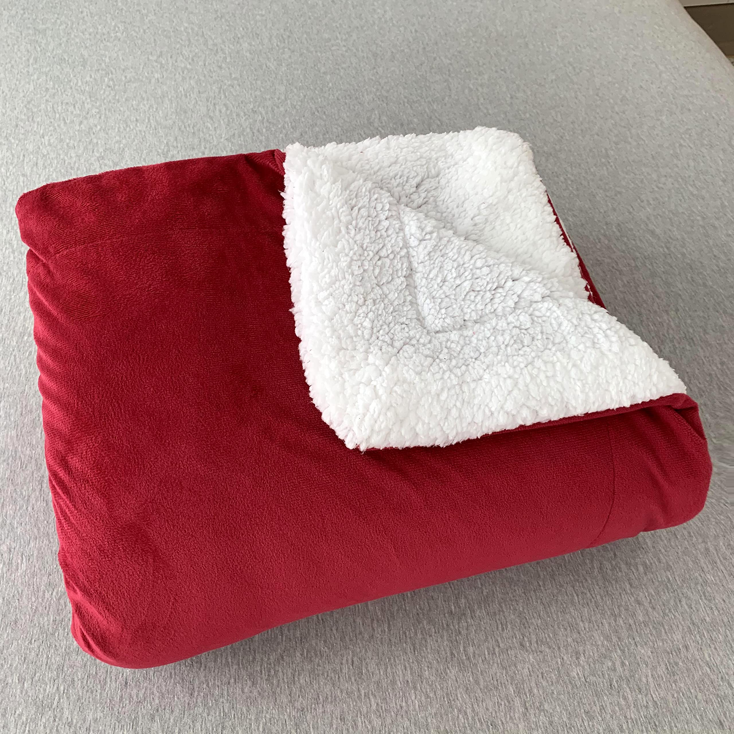 Qomfy Wine Sherpa Teddy Lush [D] Super Soft Blanket Faux Fur Shaggy With Crystal Fleece At Back Cosy Fuzzy Throws Warm Solid For Sofa Couch & Bed Décor Double Ply Reversible (Double 200X150cm, )