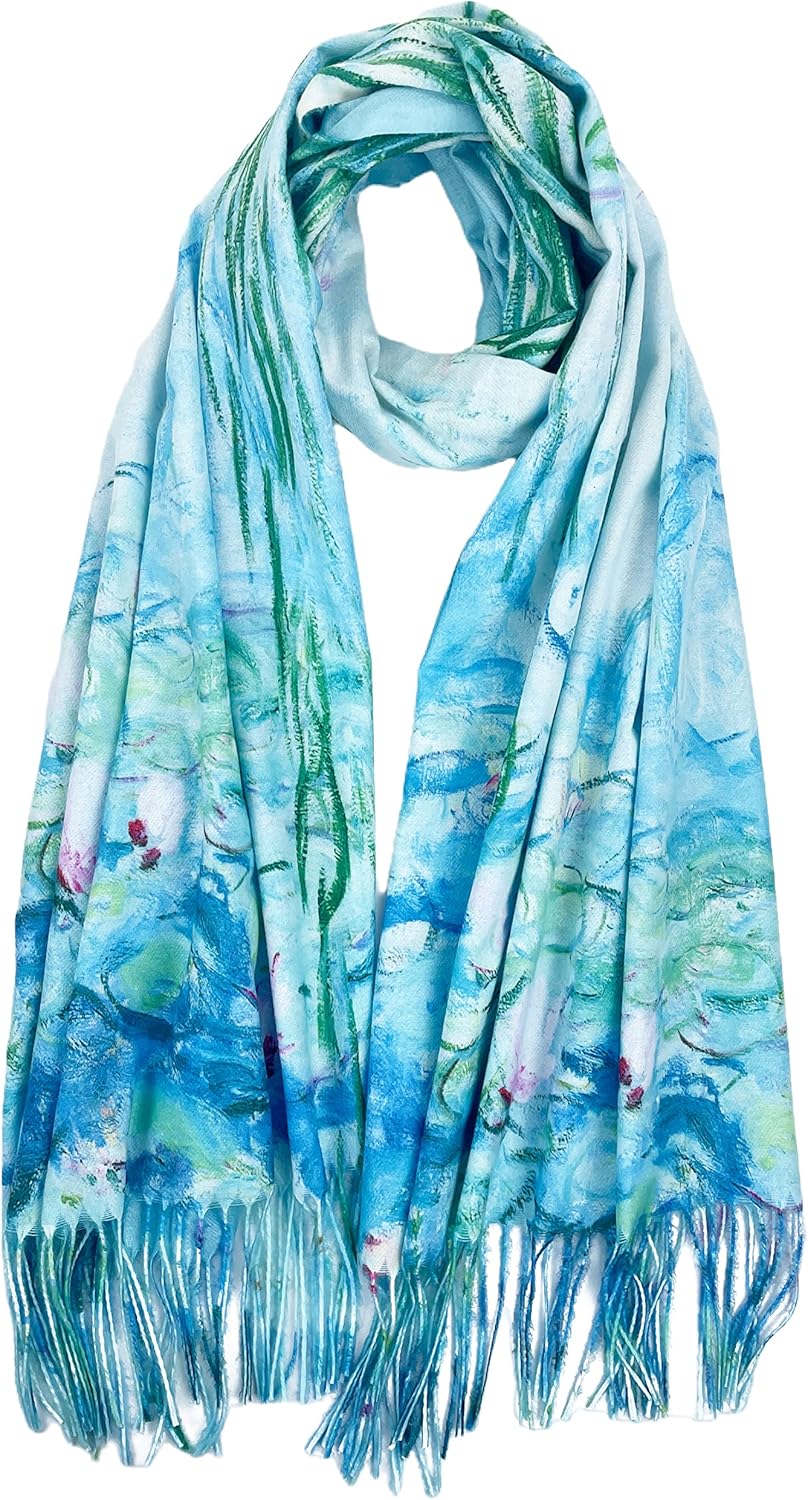 Soft Cashmere Feel Scarf Elegant Large Winter Warm Scarves Shawl Wrap Gifts Monet Klimt Van Gogh's Art Printed - Image 2
