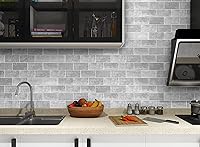 Vista 5 de Colamo Paquete de 5 azulejos de mosaico de piedra sintética de cemento gris claro para salpicaduras de cocina, calcomanías de azulejos de pared