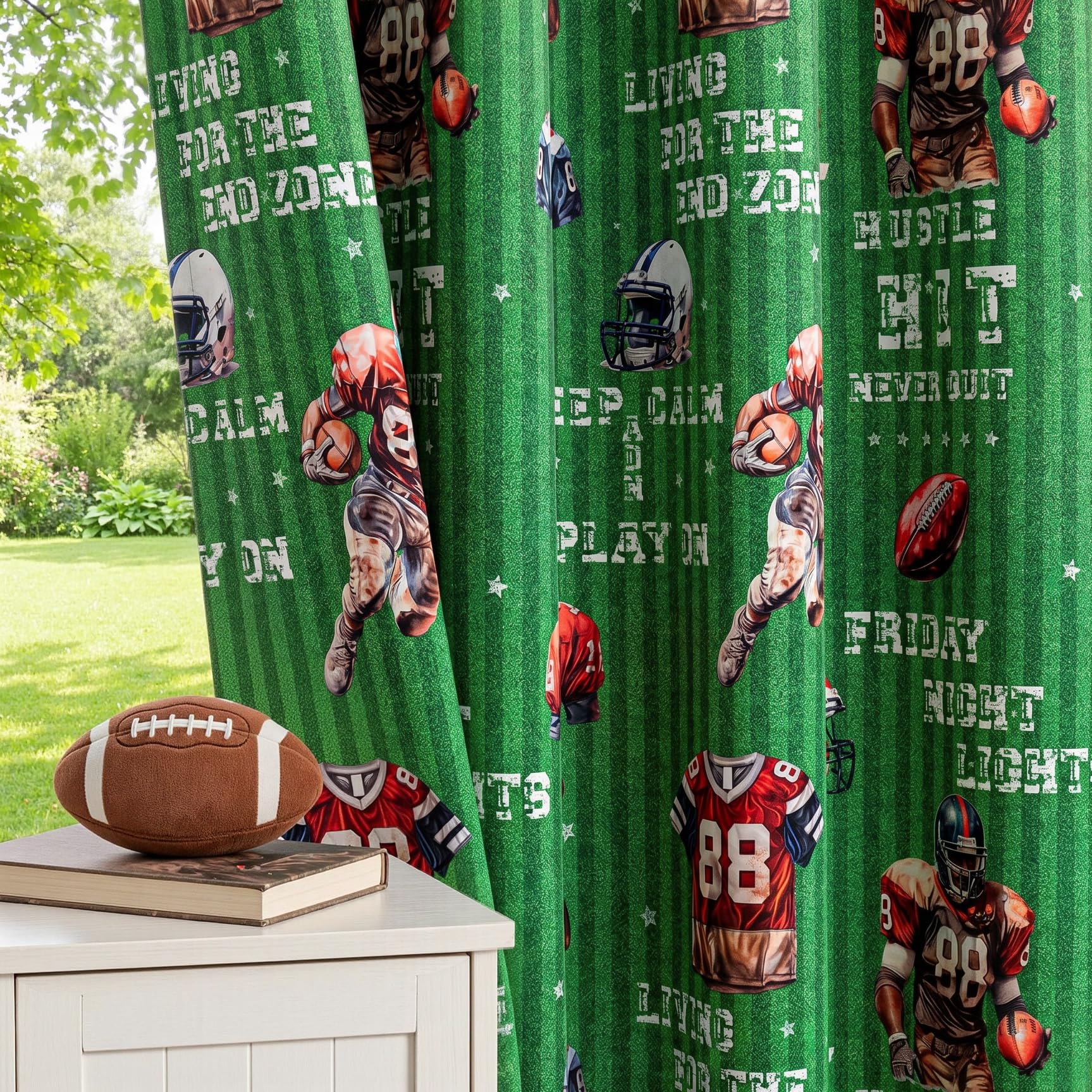 MYSKY HOME Green Printed Blackout Curtains 63 Inch Lengt for Teen Boys Room