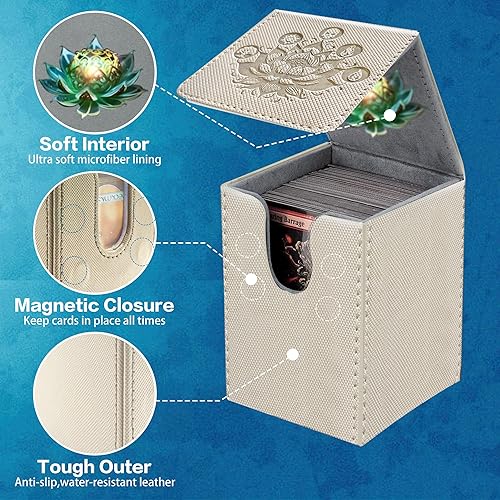 Miniatura 5 de MTG Commander - Caja de cubierta para más de 100 tarjetas, cierre magnético fuerte, caja de cubierta mágica de piel sintética para tarjetas TCG,