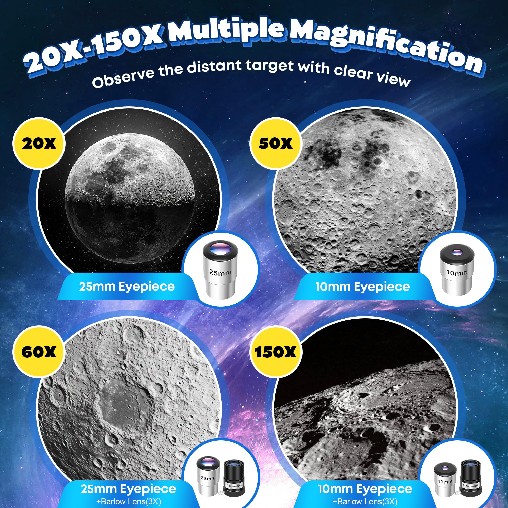 Telescopio para Adultos, 80mm Apertura 500mm Refractor Telescopios Astronómico para Principiantes con Adaptador para Teléfono, Pegatinas Decorativas