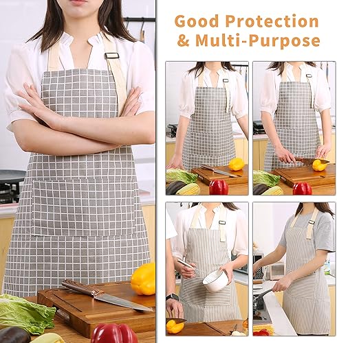 Miniatura 5 de Tosewever - 2 piezas de delantales de cocina, delantales de lino con peto ajustables e impermeables con 2 bolsillos, para mujeres y hombres