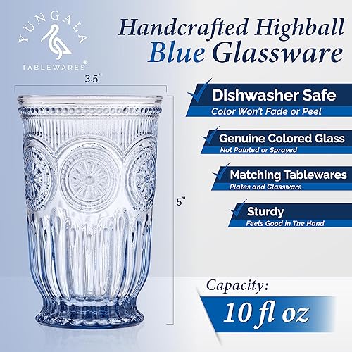 Miniatura 2 de Yungala Paquete de cristalería azul  Vasos altos altos (girasol) y pequeñas tazas azules (girasol)  Juegos de cristalería azul a juego con diseño de