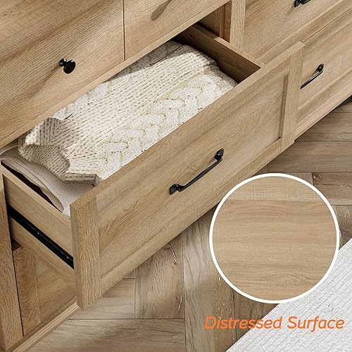 Miniatura 7 de WAMPAT Cómoda para dormitorio con 6 cajones, cómoda de roble para bebé con cómoda ancha, organizador moderno de almacenamiento de armario para