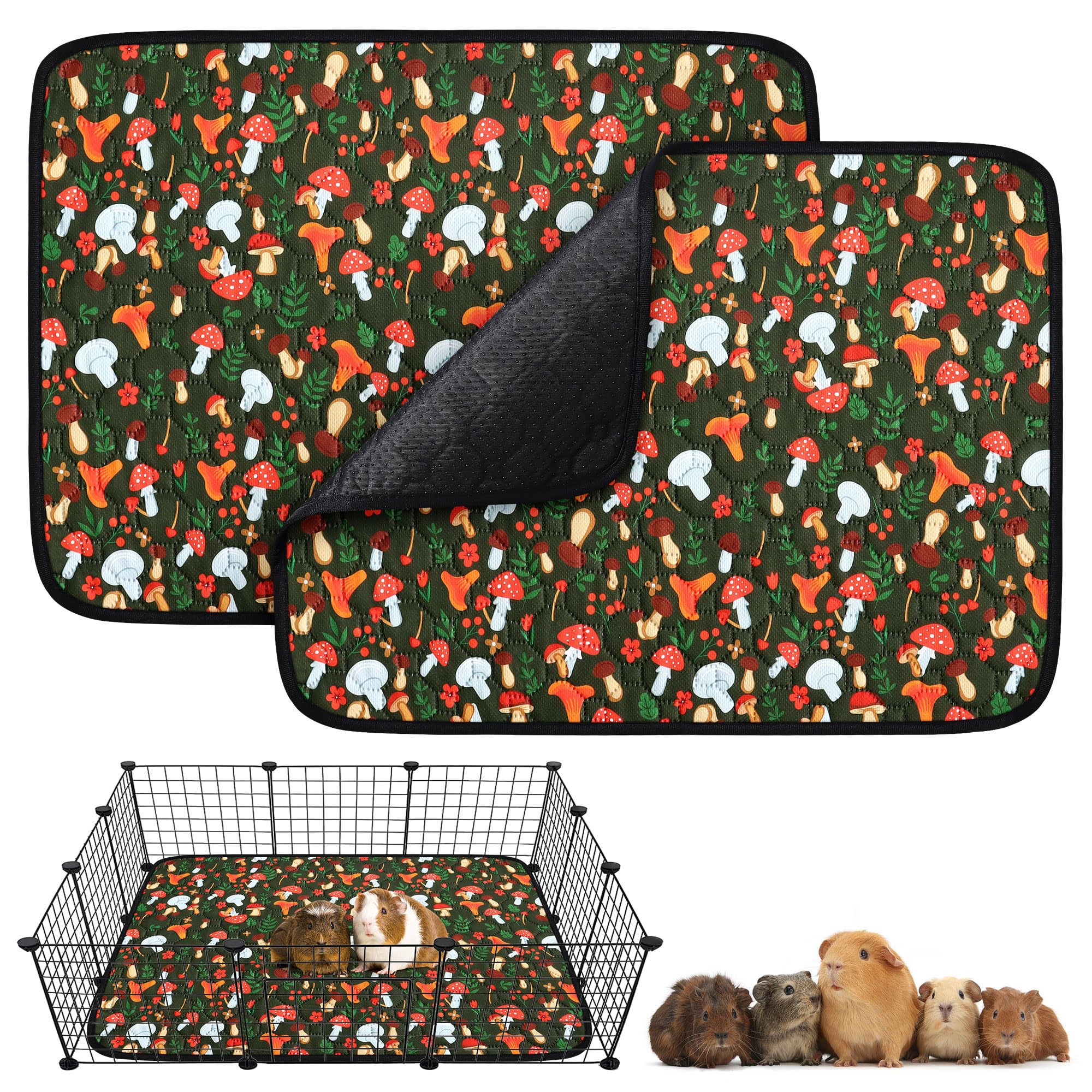 2 Pcs Guinea Pig Cage Liners, 23.6'' x 17.7'' Reusable Washable Guinea Pig Bedding, Waterproof Anti Slip Guinea Pig Pee Pads