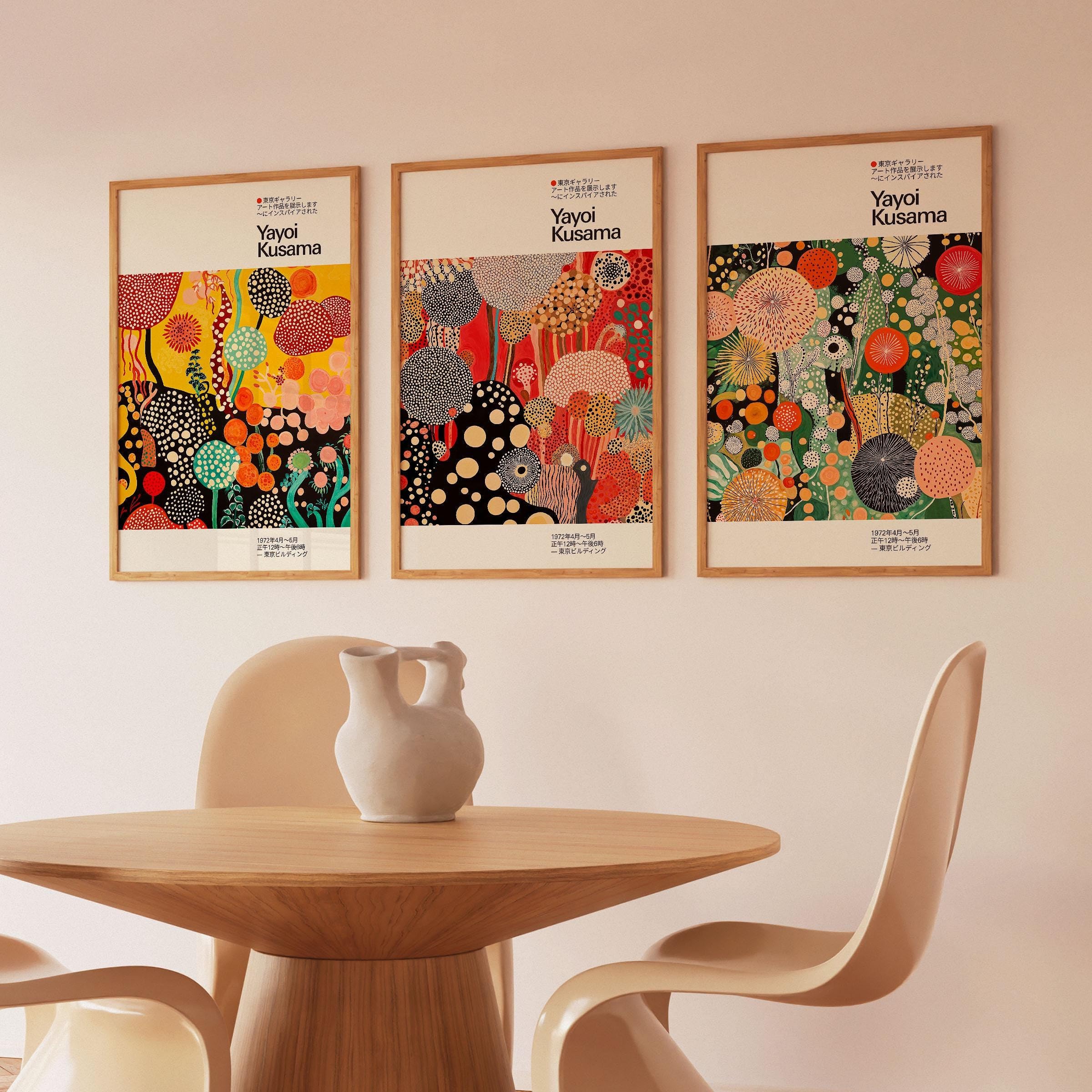 LMYCHENG Set di 3 poster, stampe d'arte floreale giapponese di Yayoi Kusama, arredamento moderno per la casa, arte murale botanica astratta di metà secolo (50x70cmx3/senza cornice)