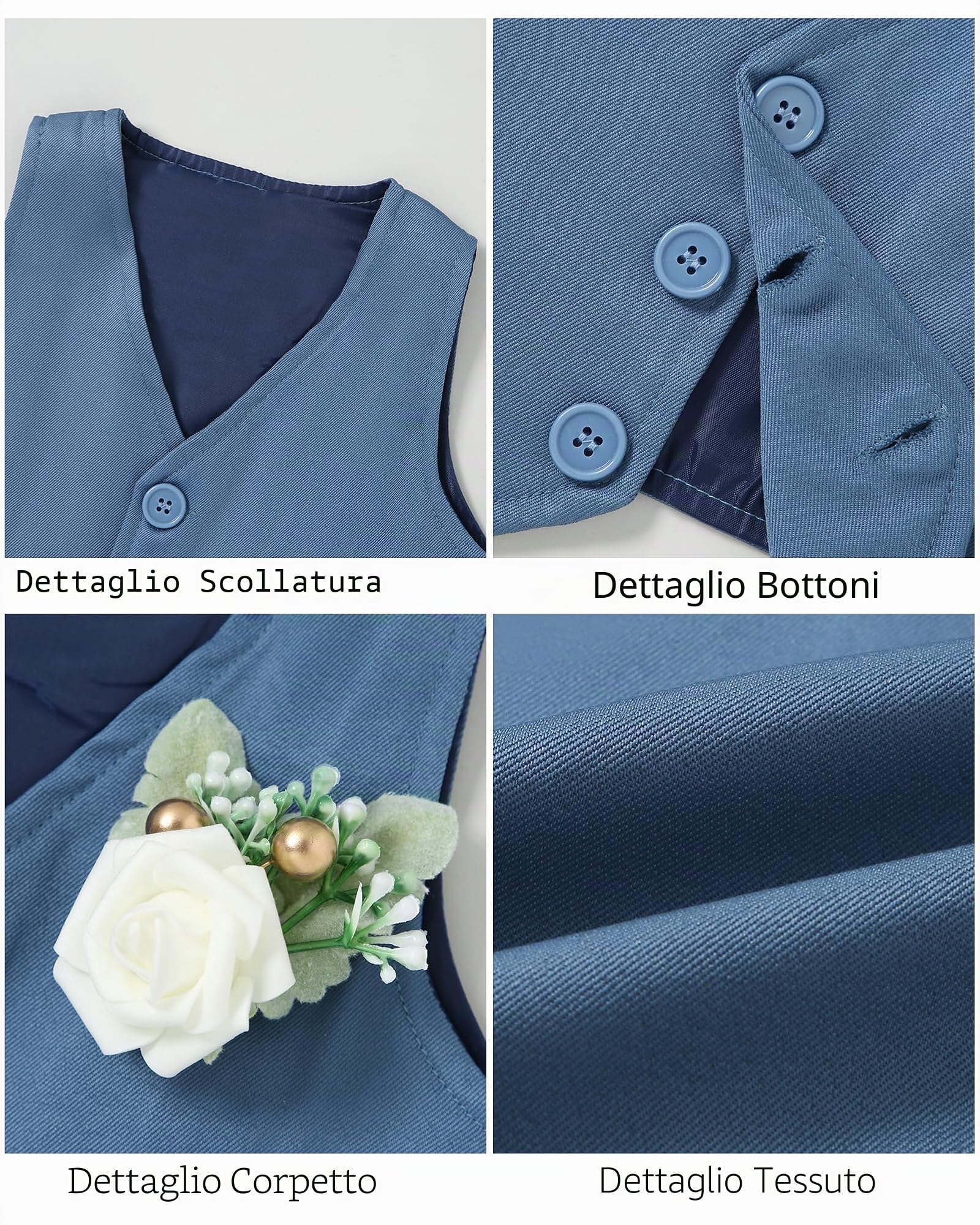 Zoerea Completini e Coordinati per Bambino, Ragazzino Battesimo Cerimonia Pagliaccetto Abbigliamento Set Pagliaccetto con Fiocco + Gilet + Corsage + Pantaloni Blu, 12-18 Mesi