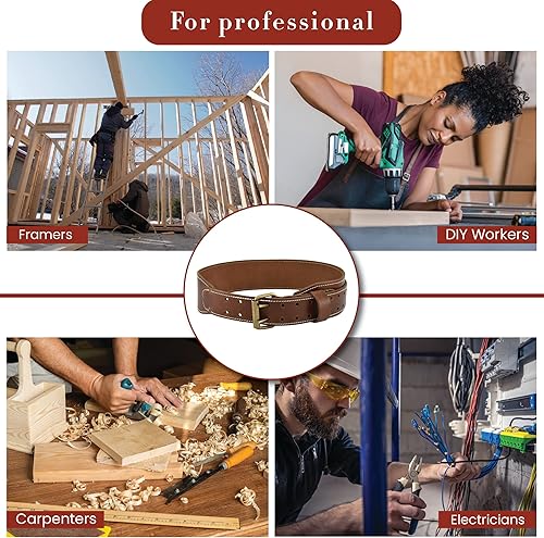 Miniatura 6 de Style n Craft - Cinturón de trabajo de cuero de grano completo extra largo de 3 pulgadas de ancho, cinturón duradero y resistente, color marrón