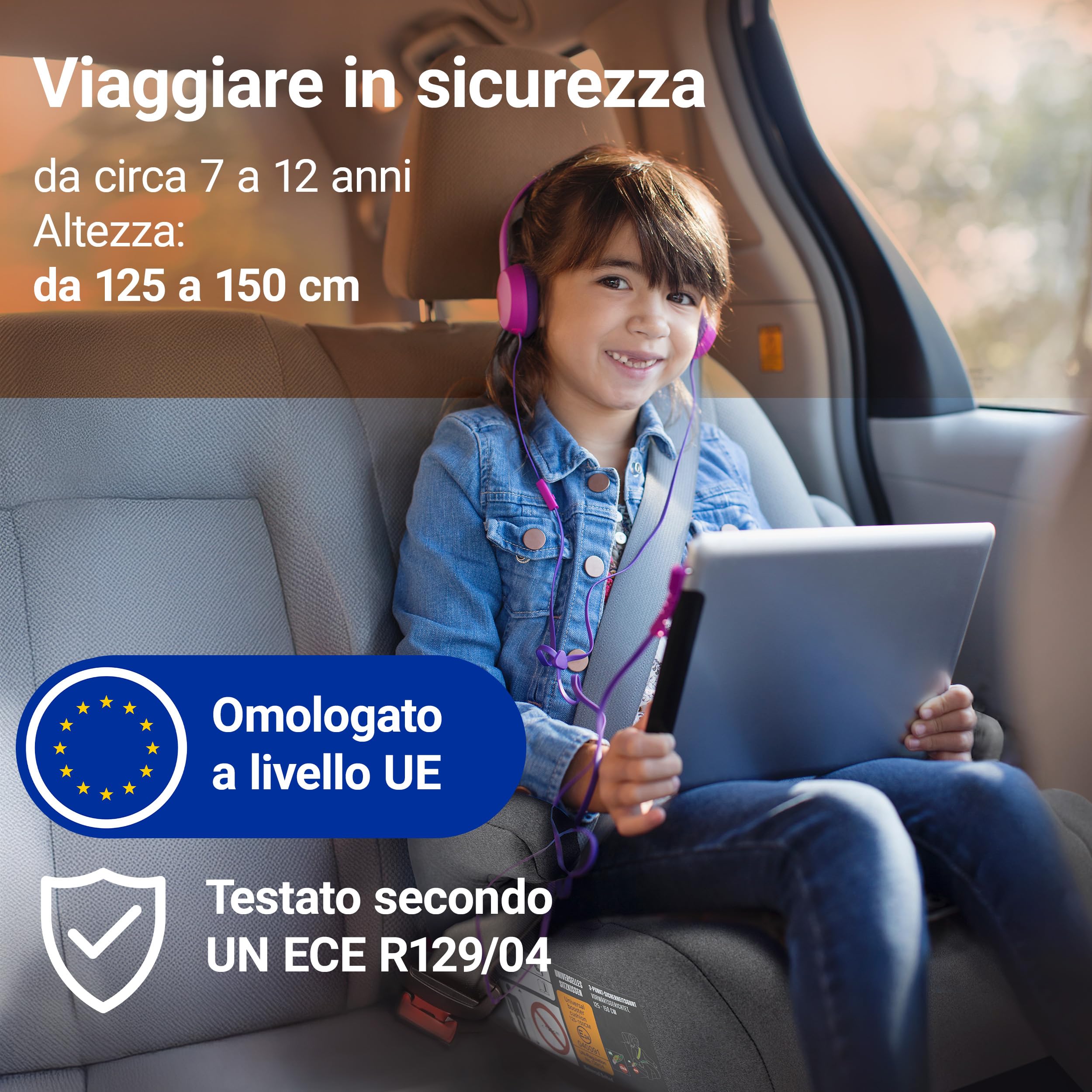 Zamboo rialzo auto i-Size 125–150 cm | fissaggio con cintura a 3 punti, omologato ECE R129/04 | alzatina auto bimbi imbottito con rivestimento sfoderabile e lavabile – grigio