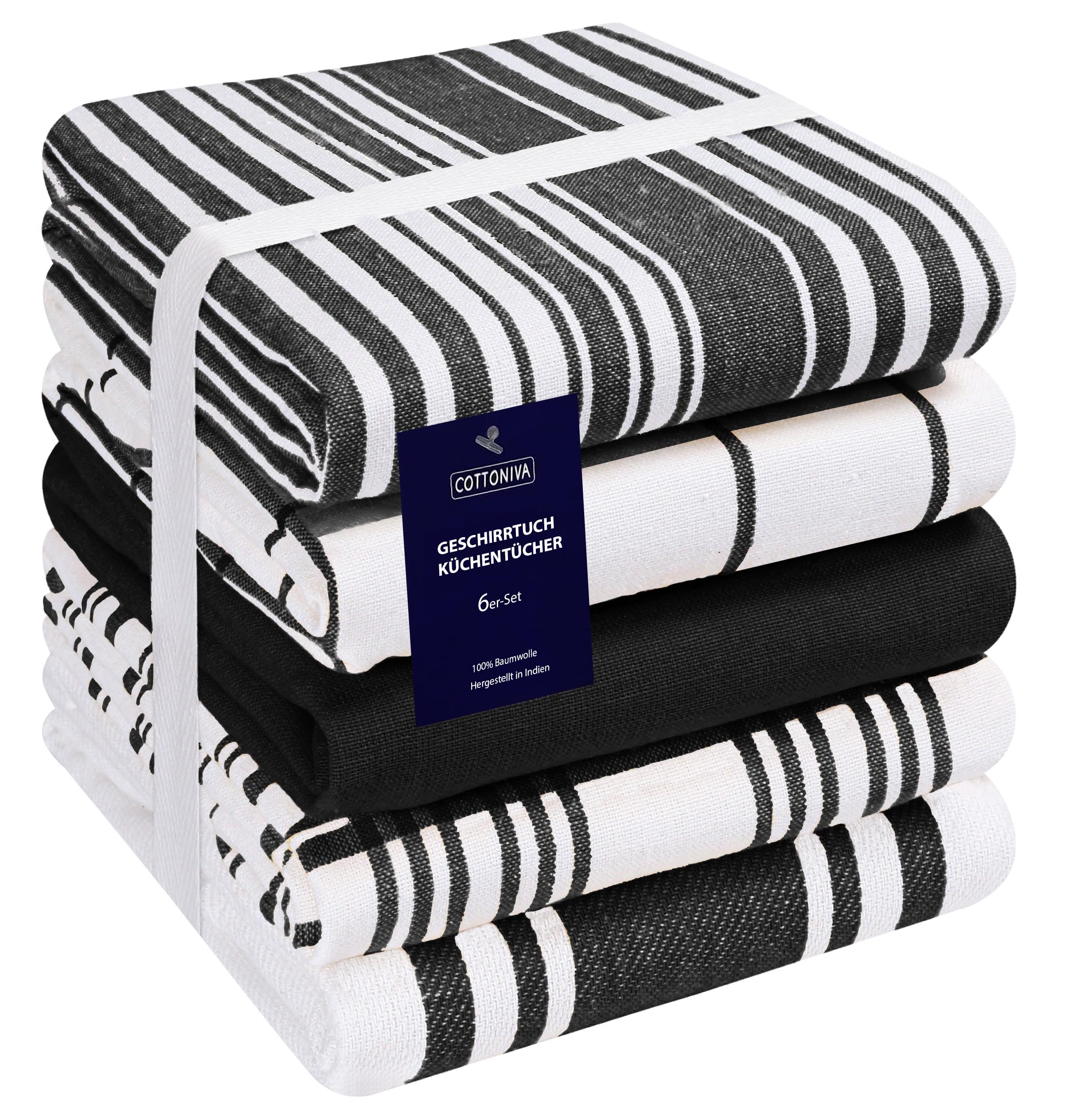 COTTONIVA Paños de Cocina X-Large 40 x 70 cm Juego de 5 Piezas - Lavable a máquina Paños de Cocina, Altamente Absorbente para la Limpieza de Platos - Negro