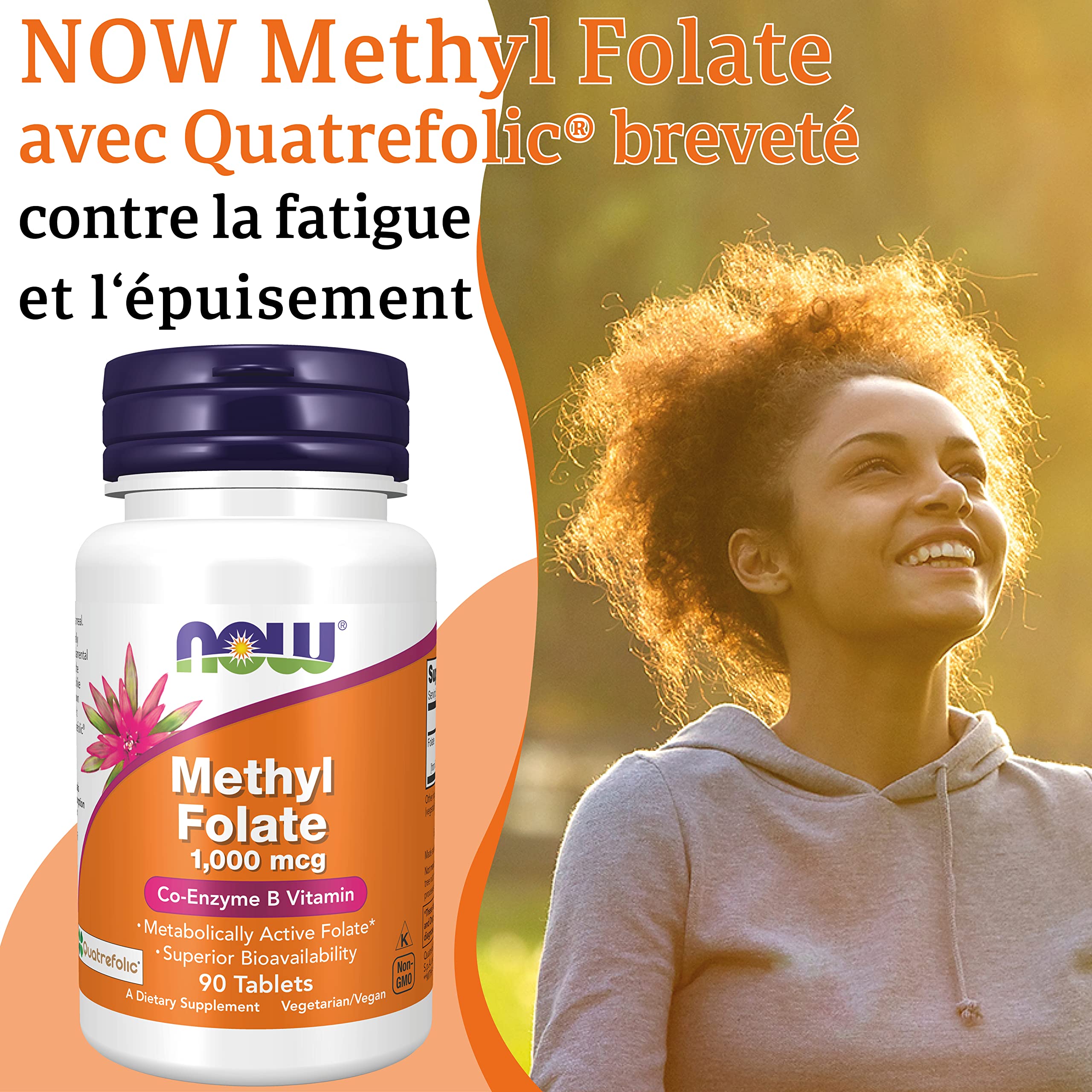 Now Foods, Methyl Folate (Acide Folique), 1.000 mcg, 90 Comprimés végétaliens, Testé en Laboratoire, Vitamine B9, Sans Gluten, Sans Soja, Végétarien