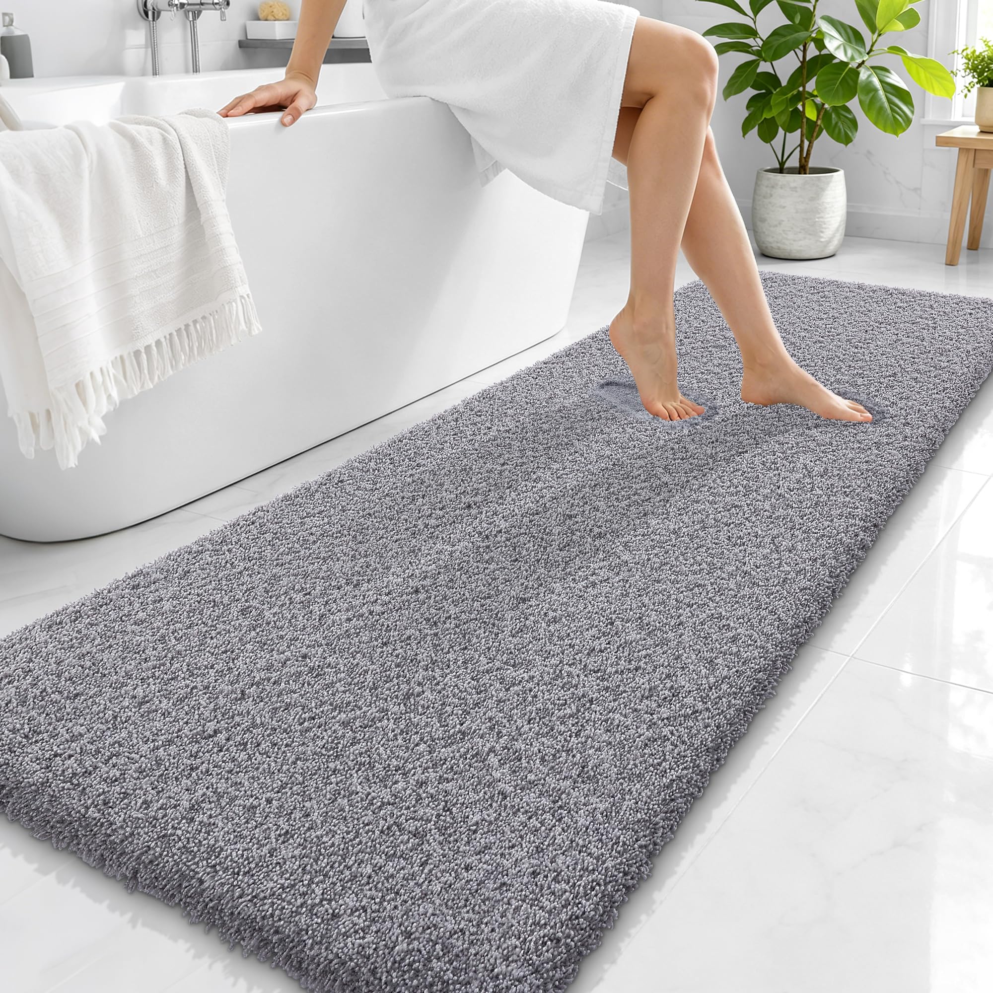 OLANLY Microfiber Bathroom Runner Rugs 70x24, Soft Absorbent Bath Mat, Grey