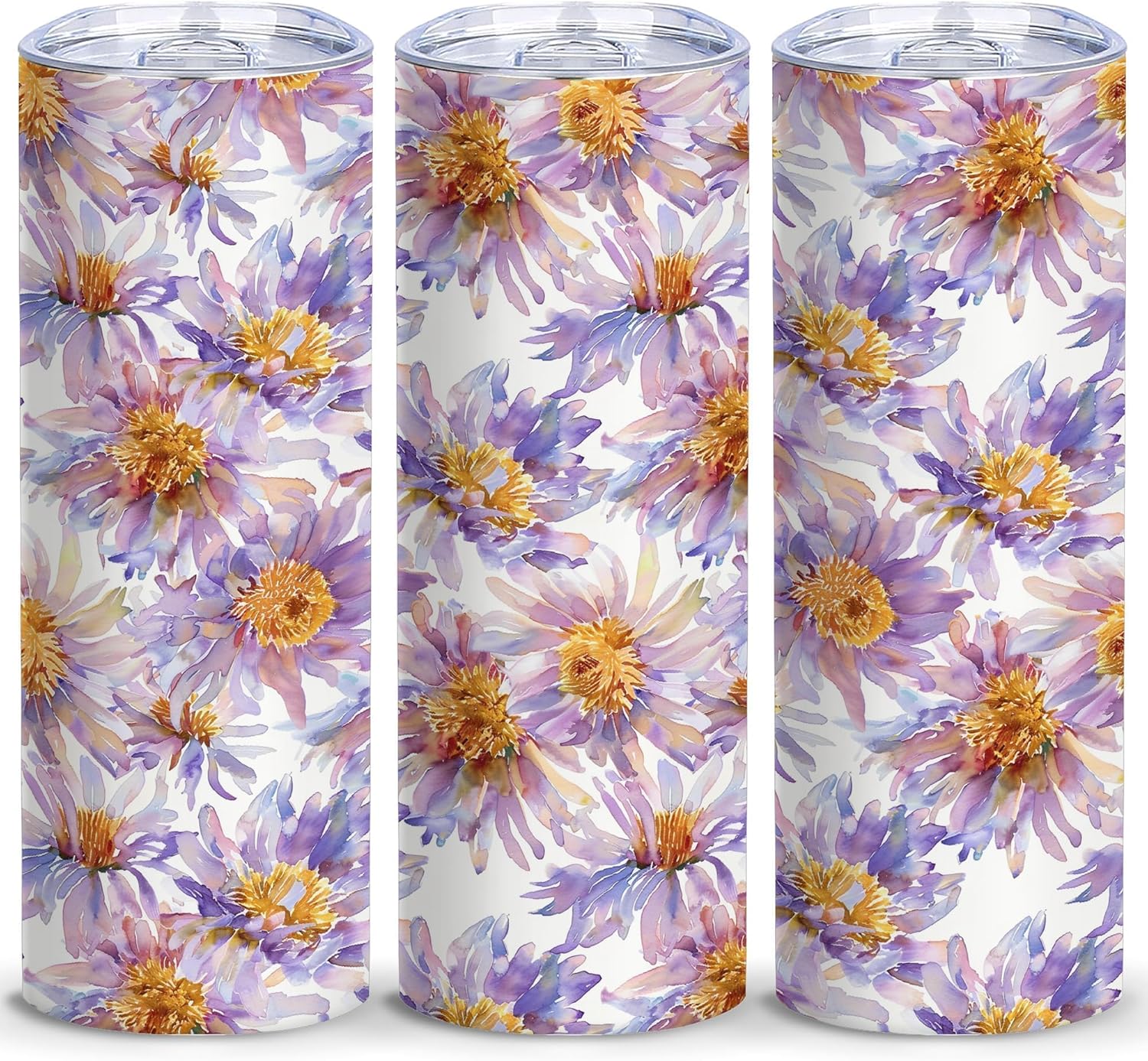 Purple And Yellow Flower Tumbler,September Birthday Gifts for Women Girl Wife Friend Mom,20 Oz Insulated Stainless Steel Skinny Iced Coffee Tumbler,Funny Travel Coffee Mug Cup Water Bottle,1 Pcs