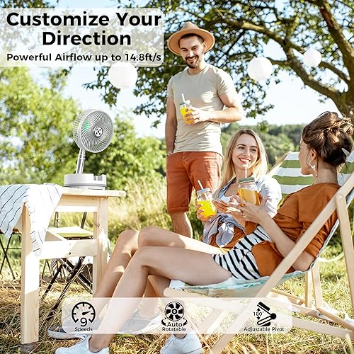Miniatura 2 de Ventilador a batería de 20000 mAh, ventilador portátil recargable, 112 horas de funcionamiento, 9 velocidades oscilantes con control remoto,