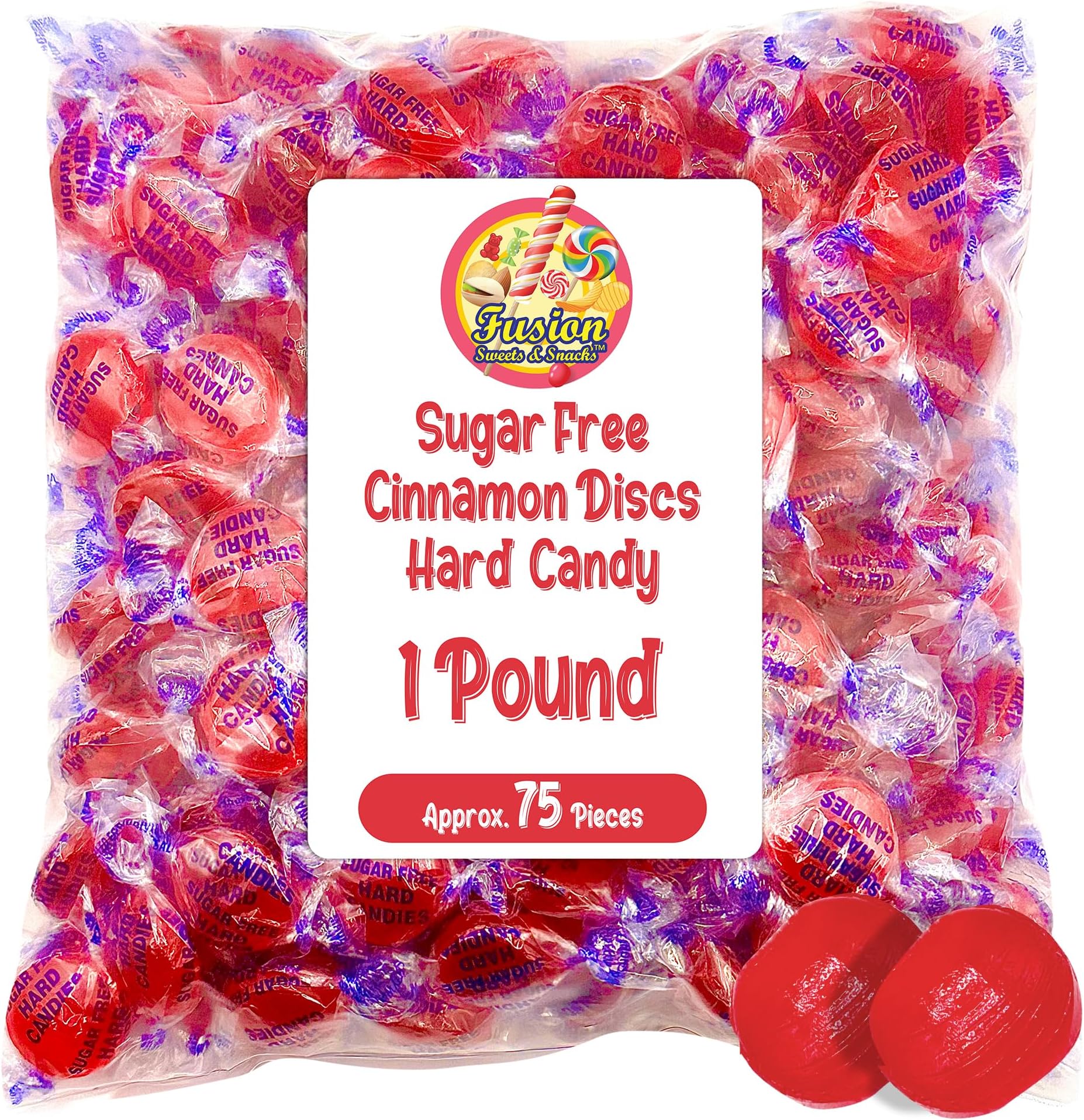 Sugar Free Cinnamon Hard Candy Arcor- 1lb Bulk Bag (Approx. 75 pieces), Individually Wrapped | Premium Sugar Free Cinnamon Candy | Delicious Keto Friendly Premium Treats