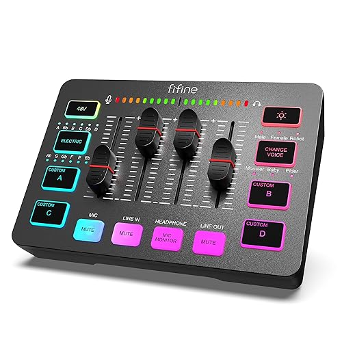 FIFINE Gaming Audio Mixer PC, Table de Mixage avec Carte