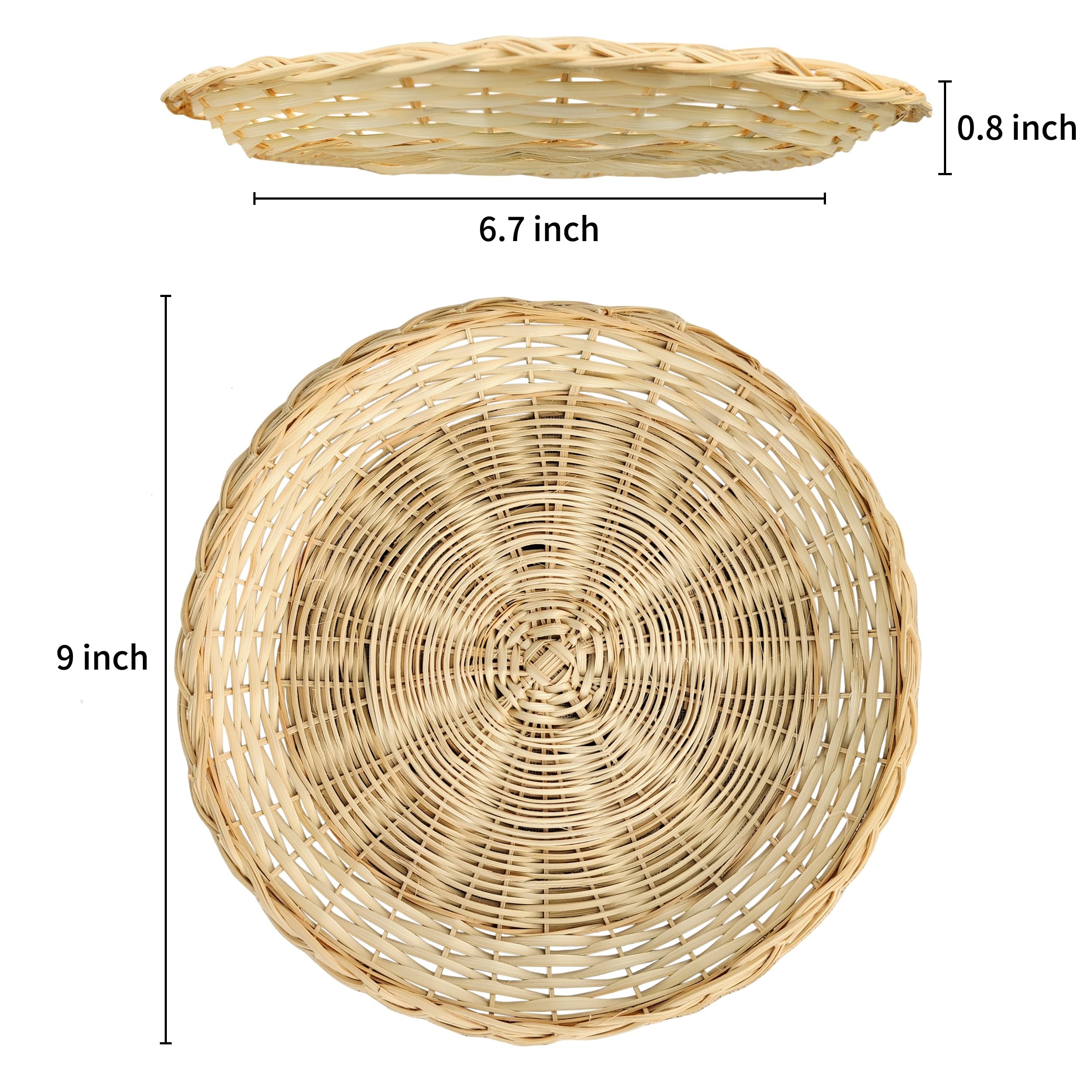 9-Inch Bamboo Paper Plate Holders, Hand Weave Wicker Paper Plate Holder Heavy Duty Reusable Set of 4 for Picnic Home Party Daily Dinning and Wall Decoration