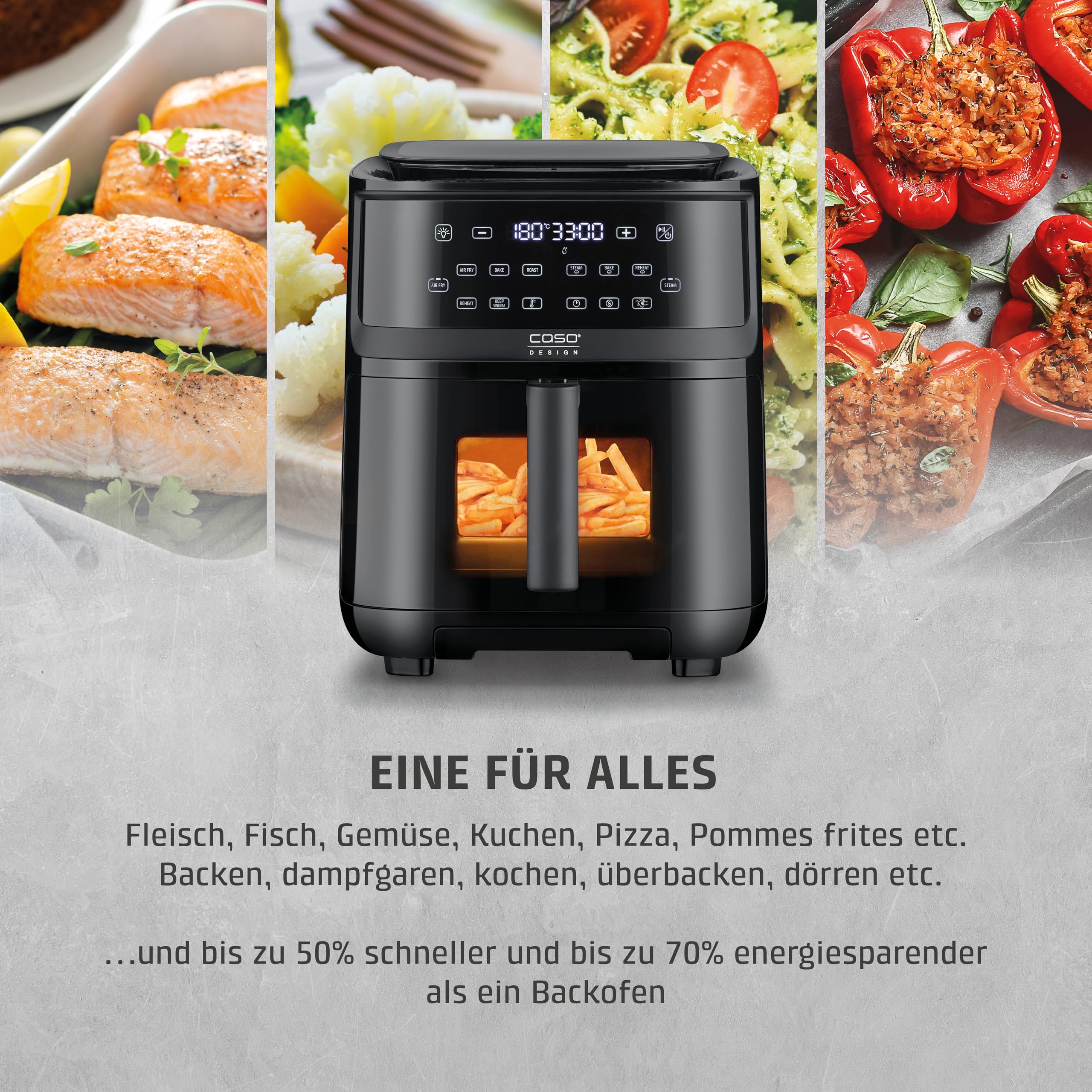 CASO AirFry & Steam 700 - Heißluftfritteuse und Dampfgarer - Testurteil: Sehr Gut, extra großes Korbvolumen 7 Liter, Dampfgarer & Airfryer, Fritteuse ohne Öl/Fett