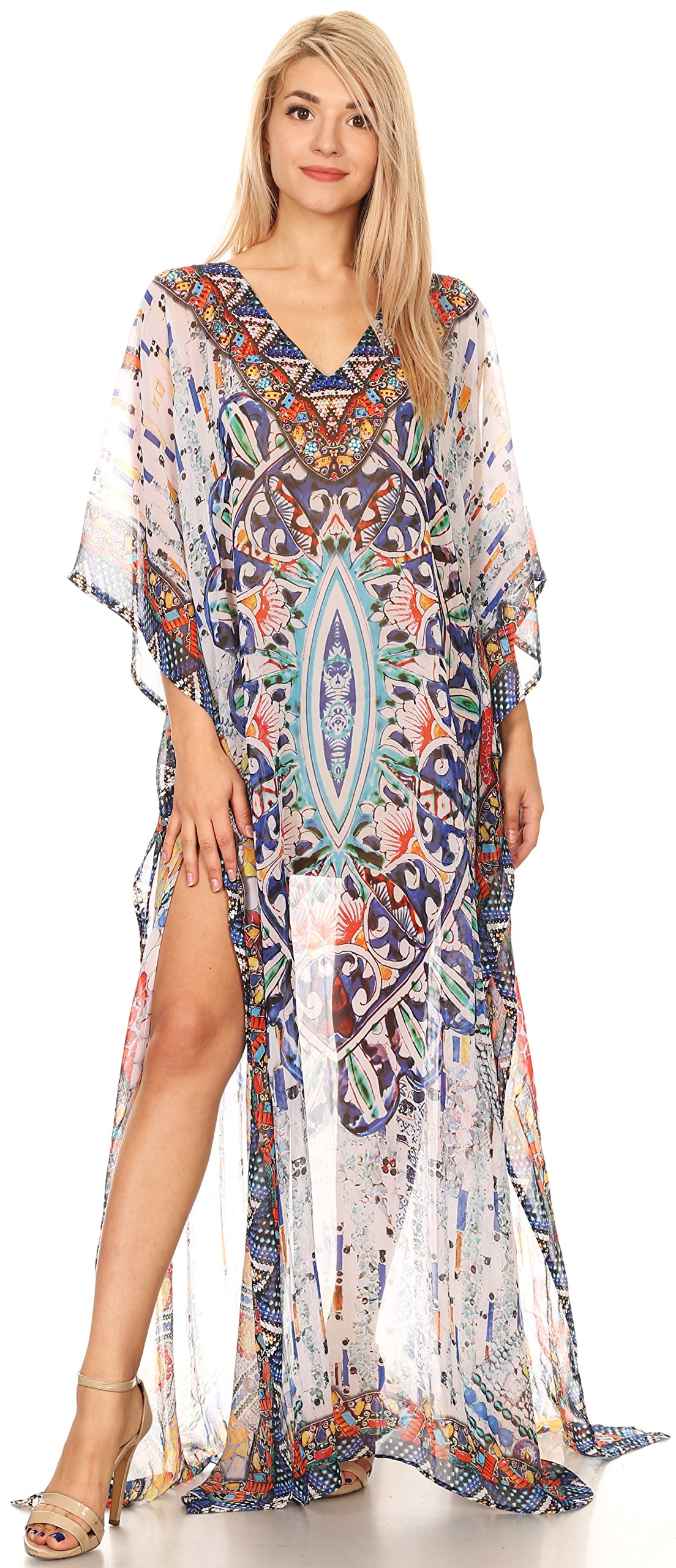 Sakkas Wilder Robe Caftan Robe de Plage Motif Imprimé Longue Transparente