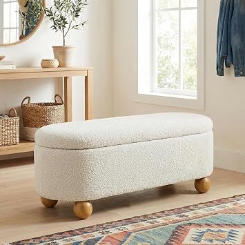 VKNOW 44.8" Storage Ottoman Bench End of Bed Bench with Hinge, Beige