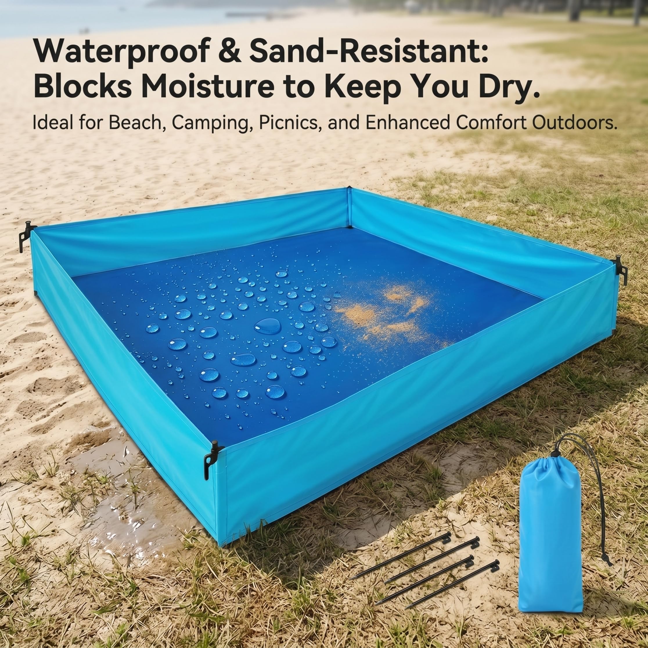 Box da spiaggia per bambino, Box da esterno per bambino, Coperta da spiaggia pieghevole con superficie impermeabile, Blu, 72, 83x57, 09x9, 84 pollici..