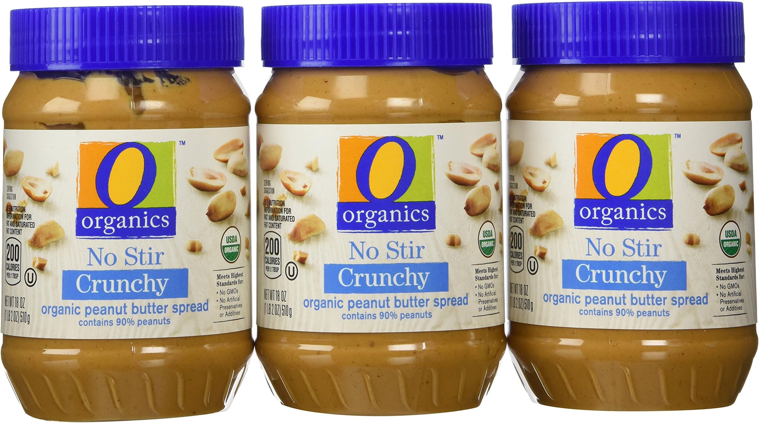 O Organics No Stir Crunchy Peanut Butter, 18 Ounce Jars (Pack of 6)