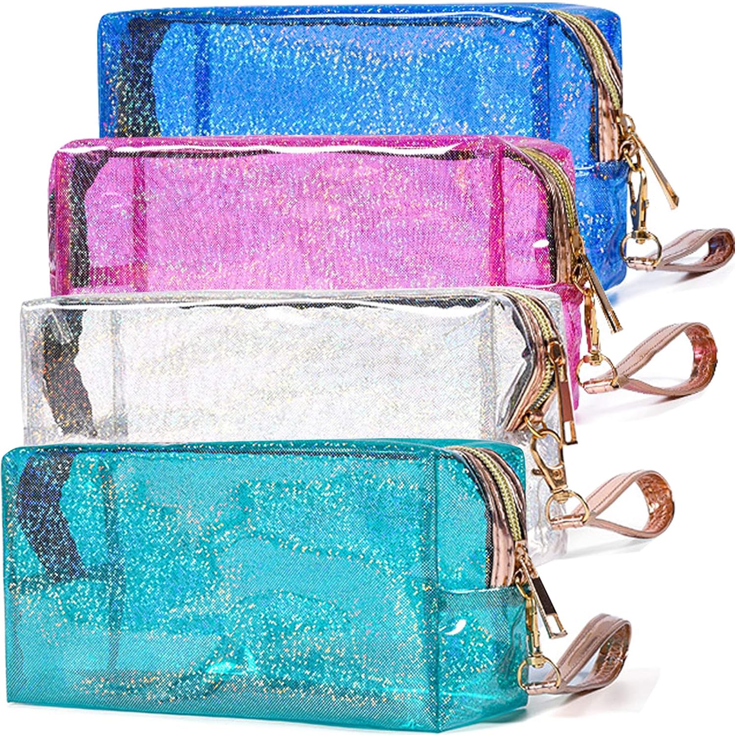 dealcase 4Pcs Waterproof Cosmetic Bag，Transparent Cosmetic Bags for Women，PVC Vinyl Zippered Wash Bag Vacation, Bathroom and Organizing Bag Travel Set