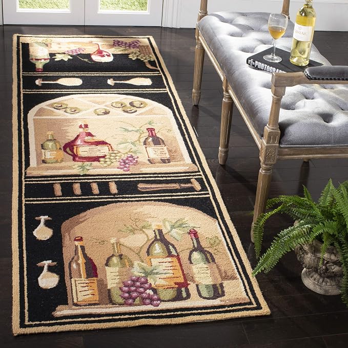 Safavieh Chelsea Collection Läufer – Handgehakt, 100% Schurwolle, 70x20 Cm, Schwarz Mit Weinposter-Muster