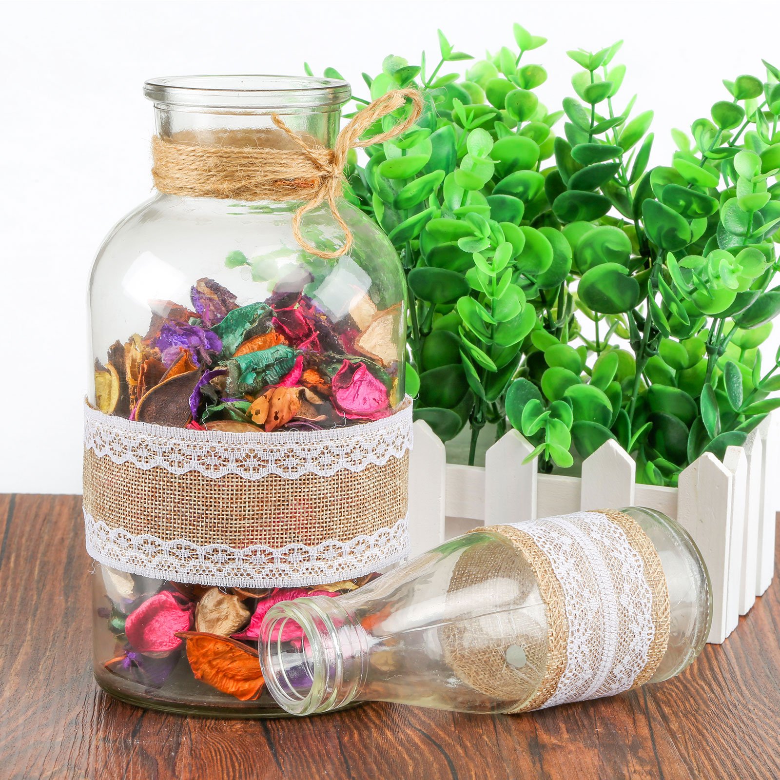 Naler Toile Ruban Jute Natuelle avec Dentelle Décorations de Mariage Accueil Bricolage Noël Craft Decor Christmas Travaux Manuels Kit de 9