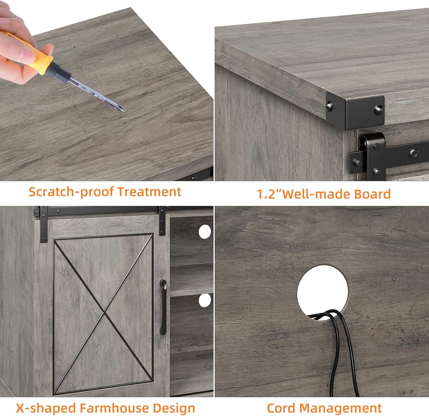 59" Farmhouse TV Stand for Televisions Up to 65 Inches, Entertainment Center with Sliding Barn Doors & Adjustable Shelf, TV Media Console Table with Storage Cabinet for Living Room, Dining Room, Grey